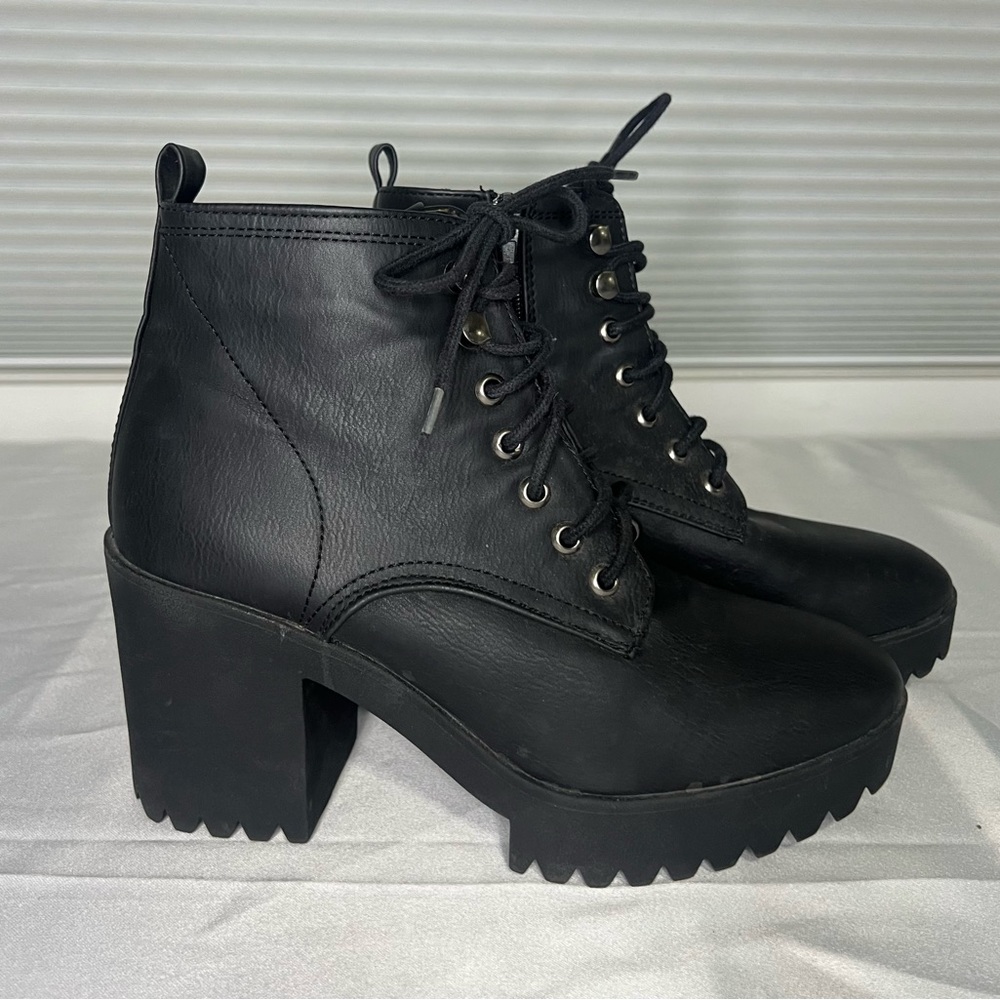 Black Lace-Up Platform Ankle Boots - Women